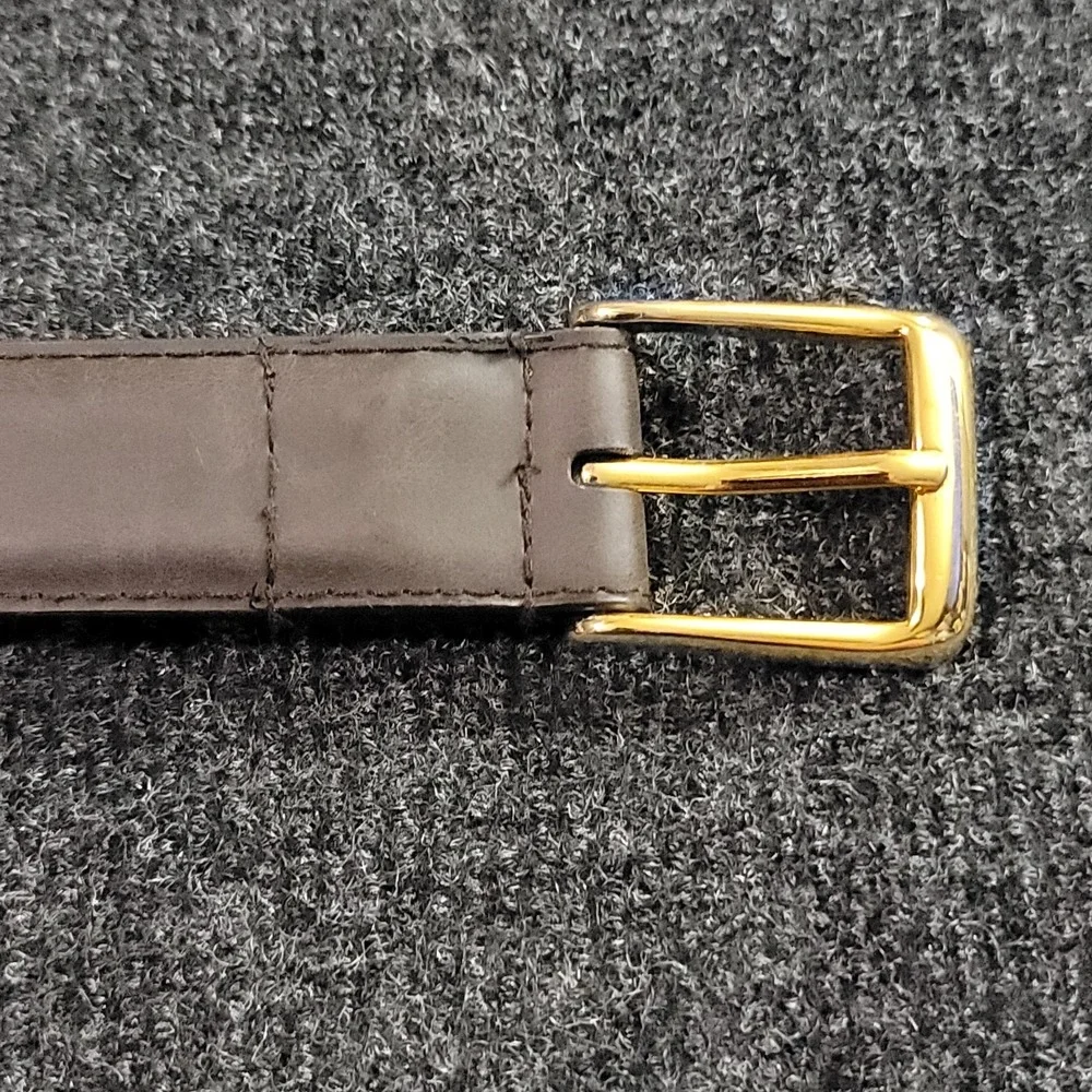 Brown Dress Belt Synthetic Crazy Horse Finish Leather‎ Lining Brass Buckle 38